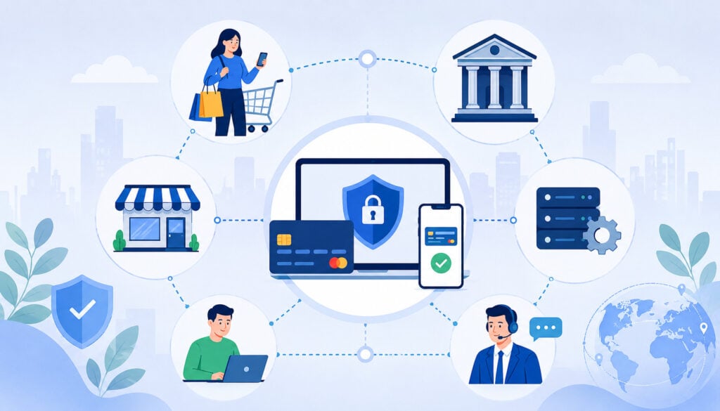 Payment gateway setup key parties and secure transaction network