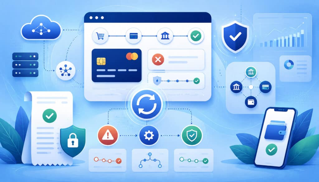 Payment error handling and secure retry process illustration