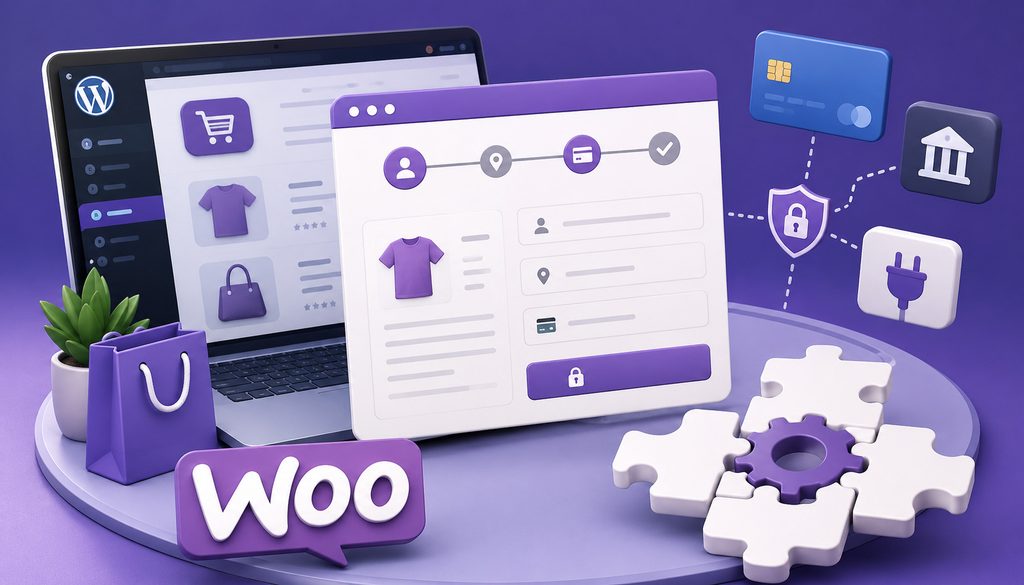 WooCommerce plugin-based checkout with secure payment integration icons