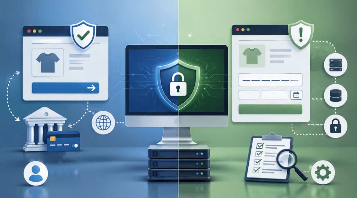 PCI DSS SAQ A vs SAQ A-EP checkout security comparison illustration